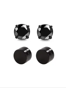 4pcs Classic Round Magnetic Ear Cuffs, Fashionable Simple Zircon Earrings, Pain-Free Wear, Unisex Jewelry, Daily Accessory