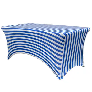 Stretch Spandex 6 ft Rectangular Table Cover Royal Blue and White Striped