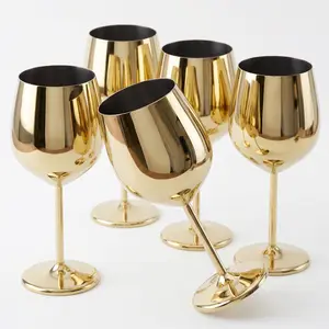 18oz Gold Stainless Steel Wine Glasses Set of 4, Reusable Polished Metal Goblets, Unbreakable Elegant Cups for Park Picnic Outdoor Gathering