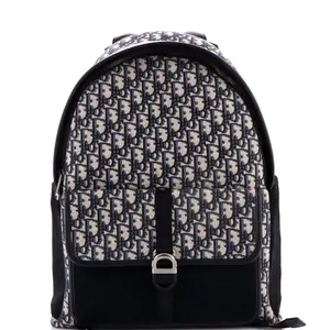 Pre-owned Dior Canvas Plain Backpacks Christian 8 Front Pocket Buckle Backpack Oblique Canvas by Rebag