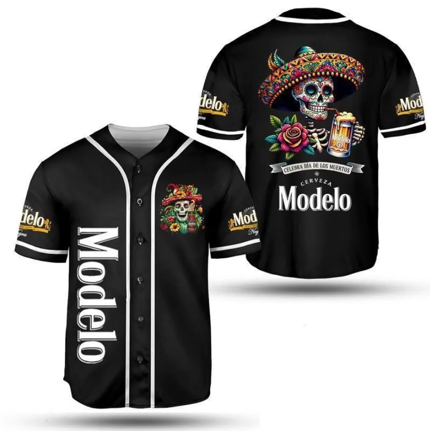Black Skull Drinking Baseball Jersey Mexican Fiesta Jersey Dia de los Muertos Skull Jersey Holiday Gift