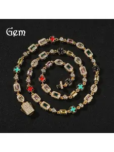 New style 6mm colored gemstone bracelets in European and American hip - hop style. Small - niche, fashionable and personalized diamond - inlaid necklaces and bracelets for both men and women.