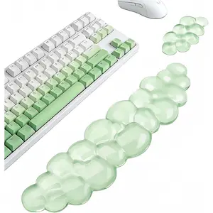 Cloud Keyboard and  Wrist Rest Set, Clear Gel Keyboard  Wrist Rest Support Pad for Typing , Cute Aesthetic Desk Decor Accessory for  Office Dorm (Green)