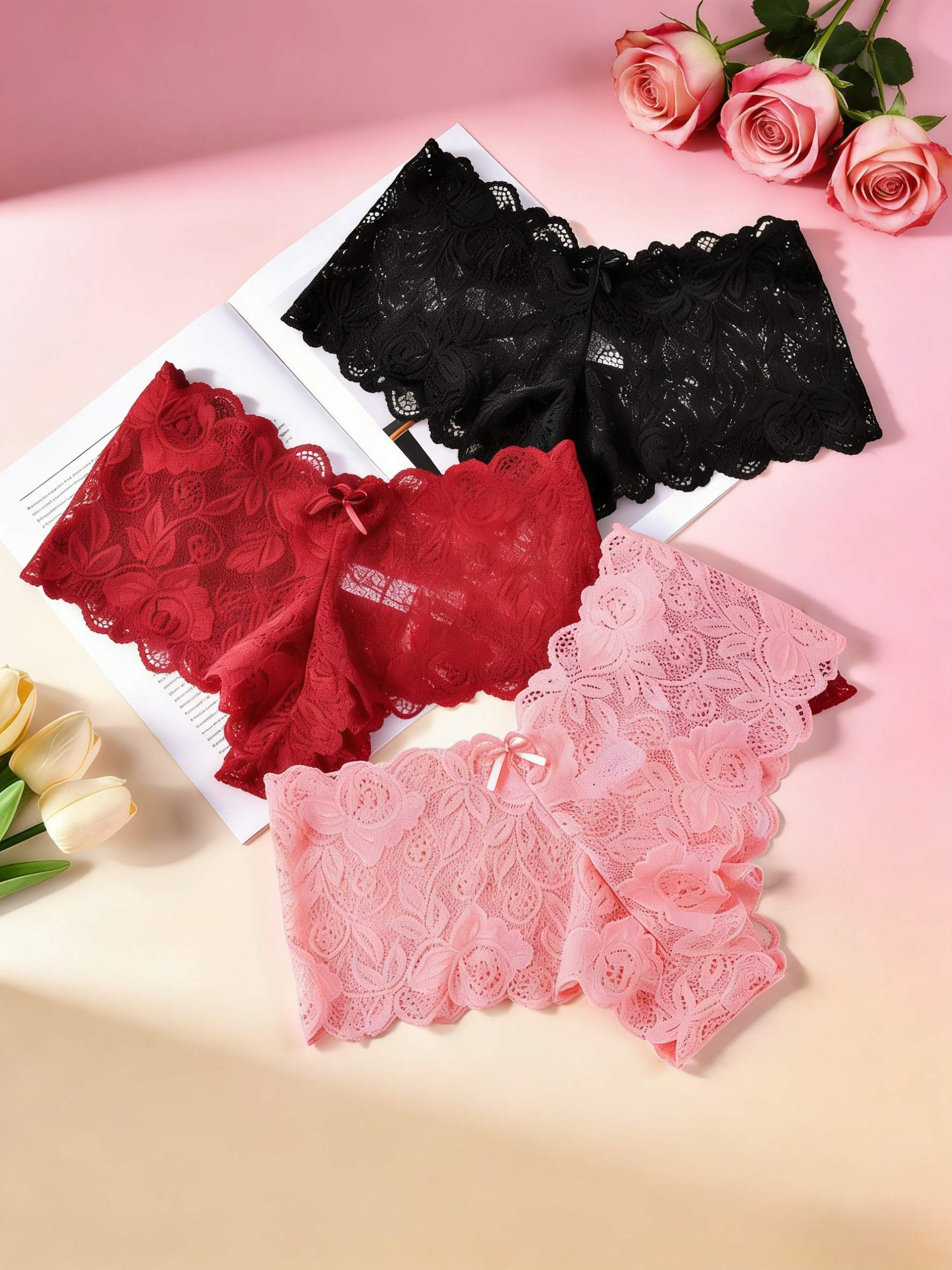 HH    18 - piece set of floral lace panties with bowknots. Breathable, comfortable, stretchy,  lace, camping, dinners.dresses women.thanksgiving outfit Merry Christmas. Home Warmth.underwear for women.thong.ladies' intimates
