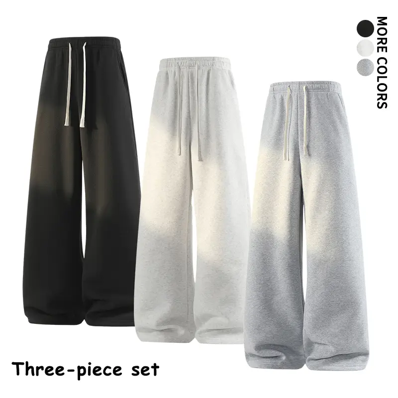 #SohoChic Men’s Soft Polyester 3-Pack Adjustable Loose-Fit Baggy Sweatpants Bundle, Classic Wide-Leg Casual Trousers, Ideal for Weekly Outfit Rotation
