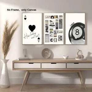 Billiard Poker Stylish Pattern Unframed Painting, 3 Counts/set Modern Wall Art, Wall Decor for Home Living Room Bedroom Office, Ornaments, Creative Modern Decoration