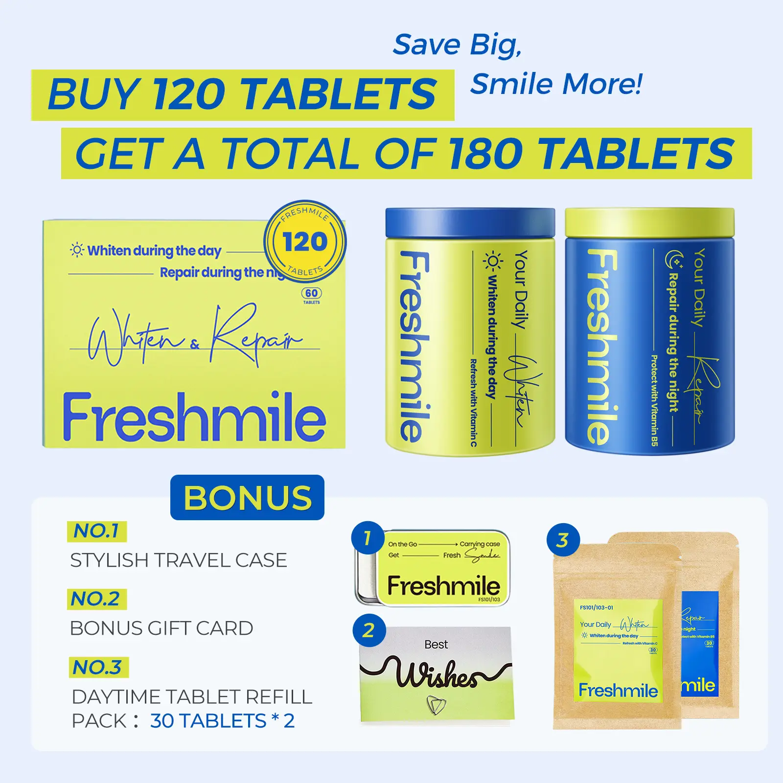 Freshmile Whitening Toothpaste Tablets - Mouthwash Tablets, Breath ...