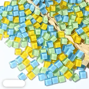 600 Pieces Glass Mosaic Tiles, Transparent Mosaic Glass Sheets with Storage Box, Handmade Craft Supplies, Home Decor Art Materials