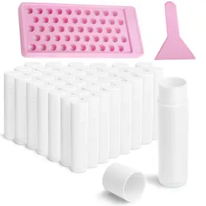 Lip Balm Tubes Kit With Tray And Scraper - 50 Pack 5.5ml (3/16 Oz) Chapstick Containers  Leak-free Empty Lipstick For Diy Filling Making Kits (white 50-pack)