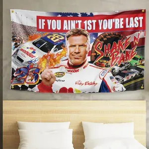 Motorsport Theme If You Ain't 1st First You're Last Ricky Bobby 3x5 ft Banner Poster Durable Cool Tapestry Man Cave Wall Decor with 4 Brass Grommets for Indoor Outdoor Bedroom Party College Dorm