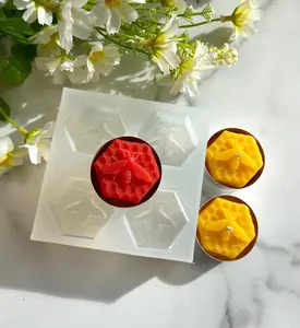 Silicone hexagonal tealight candle mold - Queen bee on honeycomb