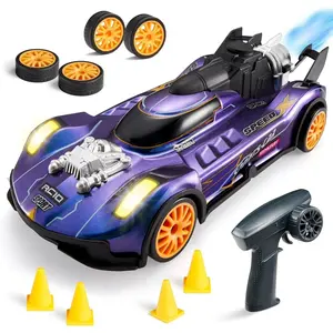 JOYIN 1:20 Scale Remote Control Car RC Drift, 2.4GHz Mini Drift RC Cars, Four-Wheel Drive, with Cool Smoke Effect, Birthday Gift Toy for 6+ Year Old Boys Girls Kids(Purple)