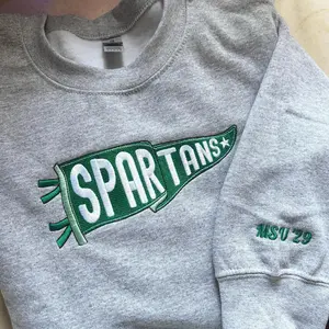 Embroidered Pennant Sweatshirt with Team Name - Custom Embroidered Pennant Shirt - Custom High School College Hoodie - Game Day Friend Gift