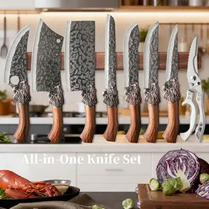 3-piece/8-piece professional chef knife set, suitable for cutting, boneless and multi-purpose, ultra sharp, ergonomic wooden handle, suitable for home kitchens and restaurants, suitable for vegetables, meat and fruits