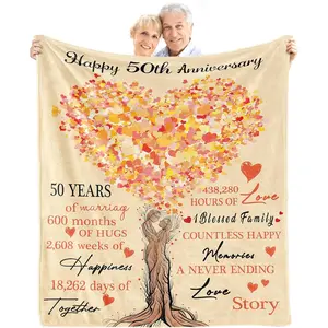 50th Anniversary Blanket Gifts, 50th Wedding Anniversary Blanket Gifts for Couple Parents, Golden 50 Year Anniversary , Throw Blanket 60"X 50"