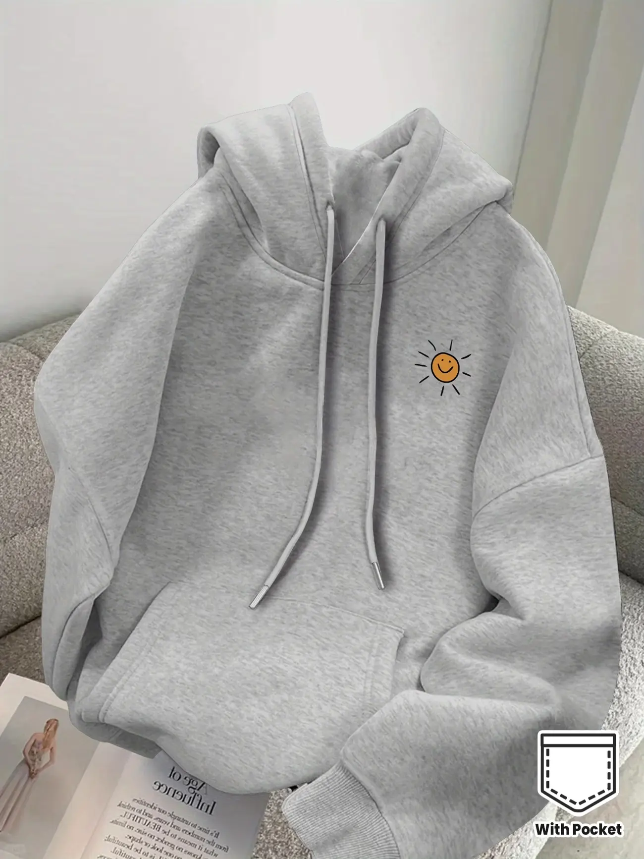 Minimal Smiley Sun Hoodie | Cozy Unisex Casual Sweatshirt with Pocket