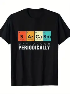 Single Piece, 100% Pure Cotton, Chemical Satire May Occur Periodically. Periodic Table T-Shirt, Cool Retro Casual Fun Wearing Exquisite Letter Pattern T-Shirt, Men's Short Sleeved Printed T-Shirt