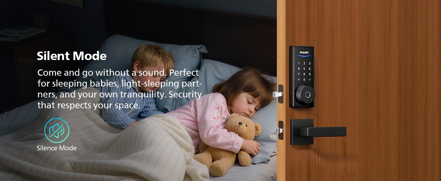 Philips Built-in WiFi Smart Lock, Keyless Entry Door Lock with App, Touchscreen, Fingerprint Door Lock — Compatible with Alexa & Google, Splash-Proof Design, Includes 8 Batteries, Black