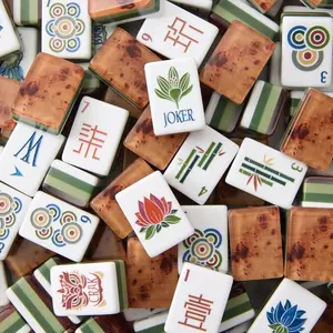 Wood Grain American Mahjong Set, Premium Crystal Acrylic Mahjong Tiles Gift Set for Family Game Night