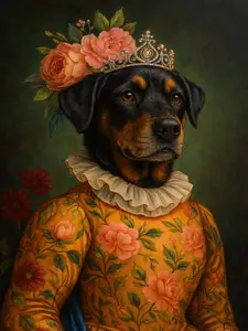 Custom Royal Rottweiler Queen Canvas Ready To Hang Personalized Museum-Style Portrait Gallery-Wrapped No Frame Premium Textured Finish