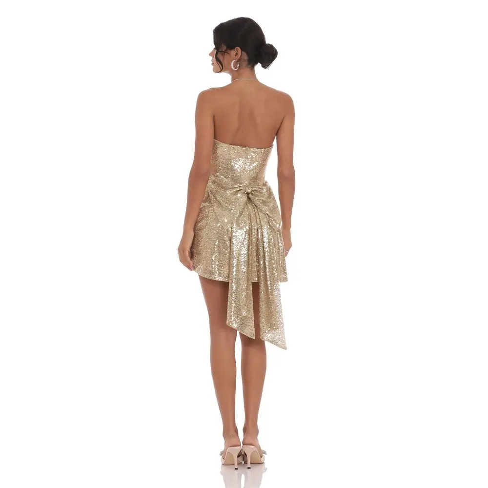 Sequin Back Bow Dress in Gold Sequin Back Bow Dress in Gold