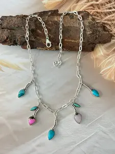 Handmade Sterling Silver Multi Stone Cherry Necklace "Signed Nizhoni"