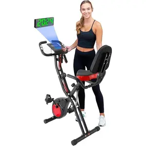 3-IN-1 Exercise Bike with Luminous Digits Display |   Folding Stationary Bikes for Home Seniors |   Compact Workout Bike with Fully Support Backrest - Wider Seat - 16 Level Magnetic Resistance