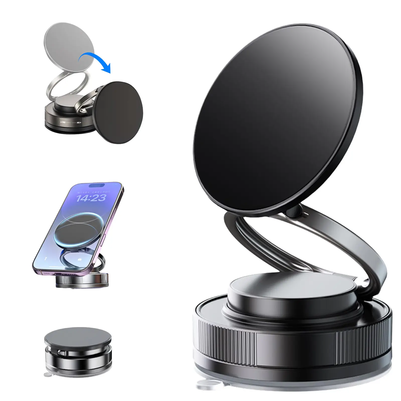 360° Adjustable Magnetic Phone Holder for Car & Multi-Use, Vacuum Suction + MagSafe Compatible Mount, Universal Fit for iPhone 11/12/13/14/15/16 Pro M