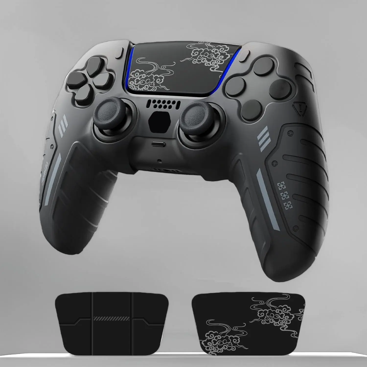 P-SQ Silicone Shell Cover for PS5 Wireless DualSense Controller - Anti-Slip Soft Grip Accessories, Precisely Designed Full Cutout, Perfect Compatibility Protection Skin, Includes 2 Themed Stickers (Black)
