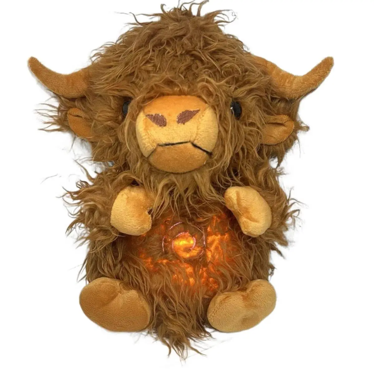 Cuddly Stuffed Animal Highland Cow Plush Toy - Warm Belly Light, Gentle Breathing Motion, Soft Sensory Sleep Companion for Kids, Anxiety Comfort, Cute Room Decor for Cow Lovers, Holiday Gift