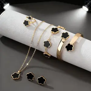 Flower Design 5-Piece Jewelry Set! Women's Necklace, Ring, Bracelet, Earrings