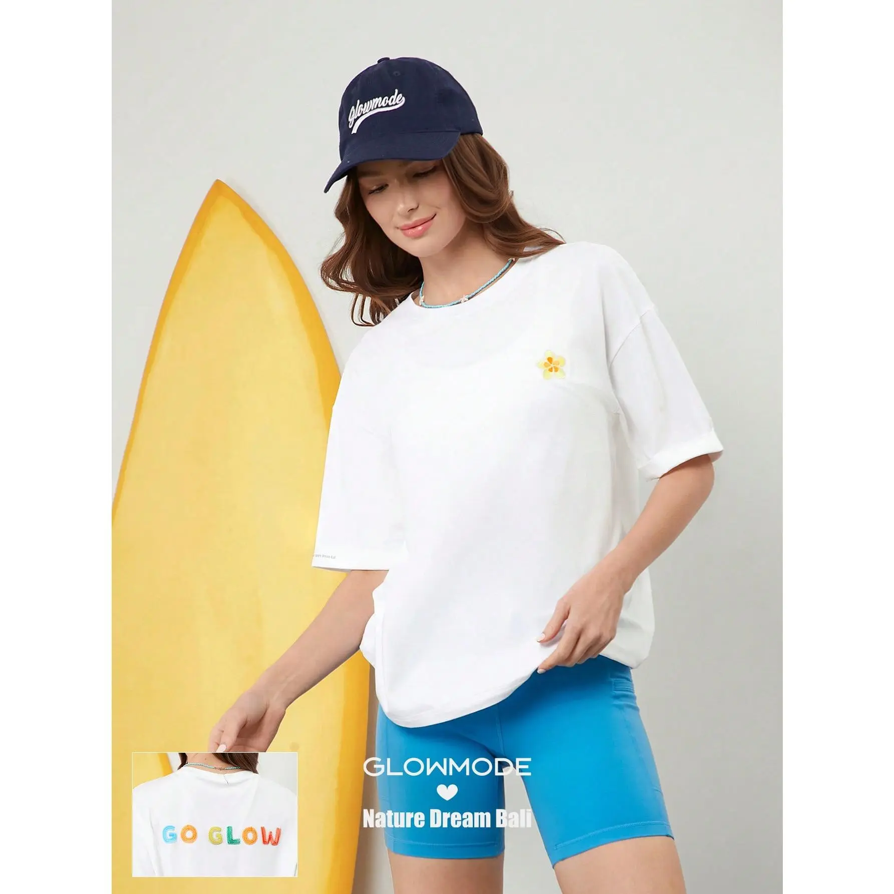 GLOWMODE X Nature Dream Bali Pima Cotton Comfy Oversized Embroidered Logo Tee T-Shirt Daily Casual Wear