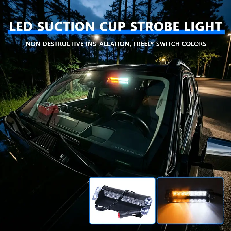 12V 8 LED Flashing Warning Light Universal Auto Truck Windshield Emergency Signal Strobe Lamp Bar led Police Lights Strobe Light