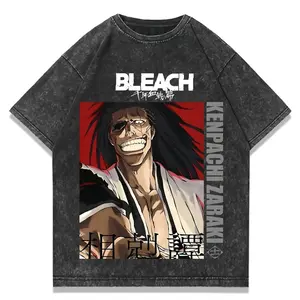 Anime Tshirts Men Women Bleach Zaraki Kenpachi Printed Acid T-Shirt Cotton Graphic Punk Harajuku Tees Men's Clothing         6L2 0PE