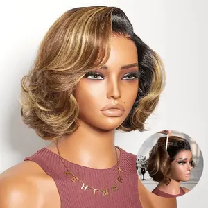 7x5 Closure Lace Peacock Curls Brown Highlight Ombre Bob Wig StayLock Contour Structure Glueless Wig 720° Snug Fit Pre-Everything Human Hair Wigs