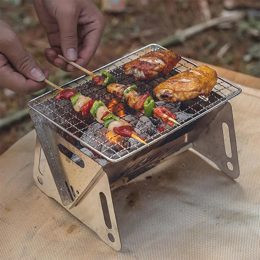 Portable Foldable Camping Grill, Stainless Steel Multi-functional BBQ Grill, Compact Assembled Outdoor Barbecue Rack for Outdoor Camping, BBQ, Travel, Garden Picnics, Camping Gear, Camping Equipment, Camping Cooking Gear, Camping Kitchenware