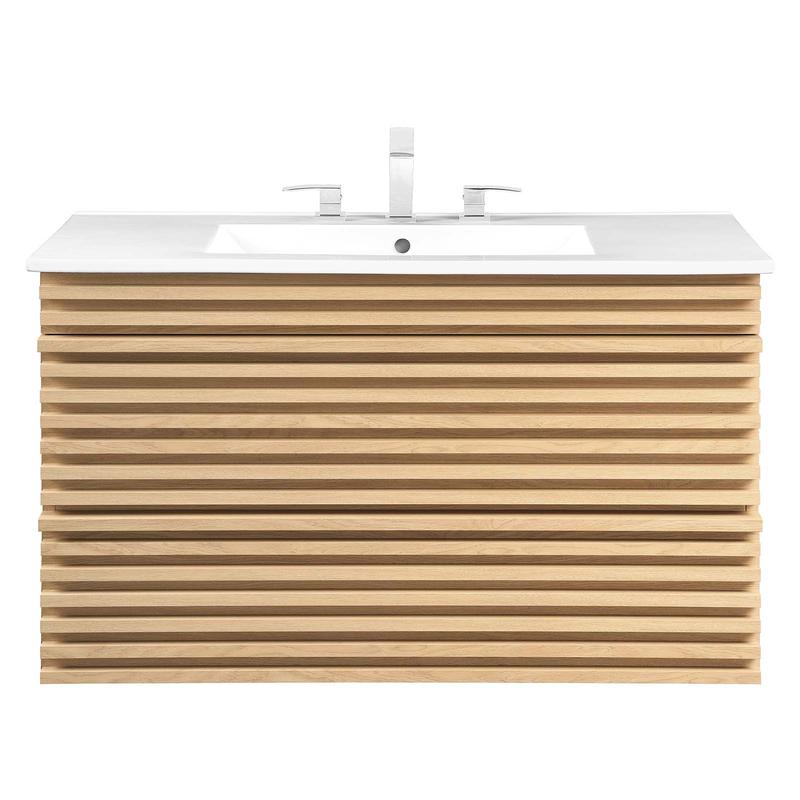 Modway Render 36" Wall-Mount Bathroom Vanity in Oak White