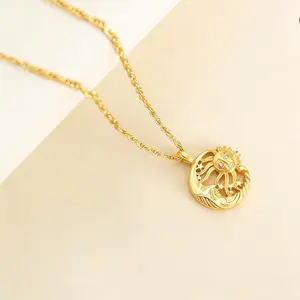 Ins-Style Sun Moon Pendant Initial Necklace Hypoallergenic Colorfast Titanium Steel Jewelry Birthday Mother's Day Surprise Gift for Mother Wife & Women