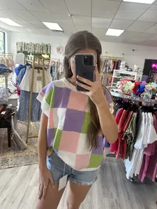 Lavender Haze Checkered Sweater