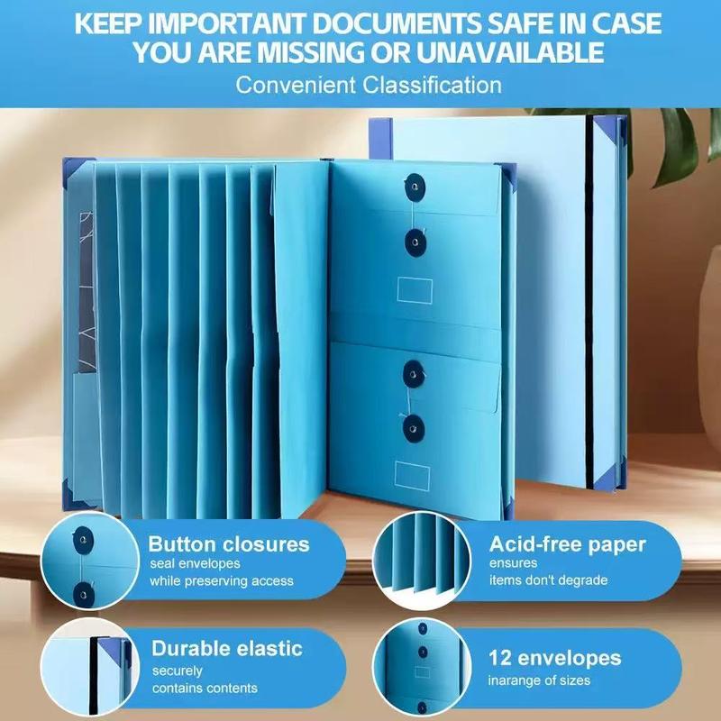 Important Document Organizer Personal Binder Organizer with Labels Accordion File Stylish Binder for Storing Important Papers, Certificates, Passports, Photos, and Letters organizador de documentos