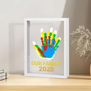 DIY art handprint frame, complete with paint and acrylic panels, creative picture frame for home decor, especially meaningful to give to family and friends. Gift Photo