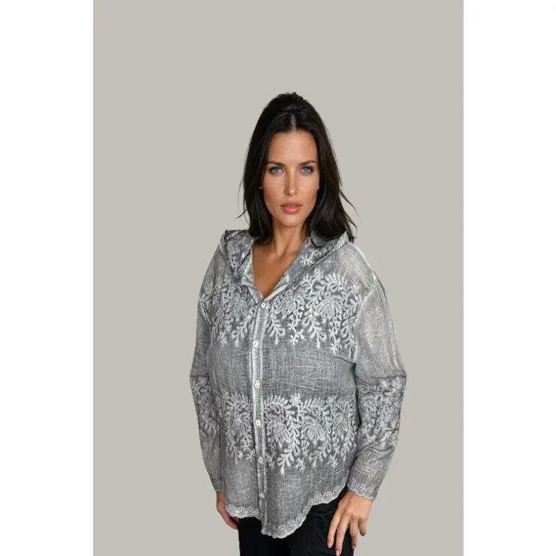 Elara Embroidered Top (Charcoal Grey)