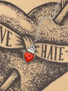 Rubi-Tiny Red Rosarita Heart Pendant with Dog Paw Detail