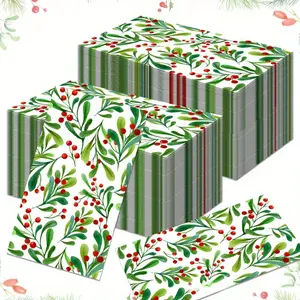 40 pcs Christmas Napkins - 23x13 Inch Large Holiday Dinner Napkins with Berry Print, Disposable Party Luncheon Tissue for Xmas Table Decor, Festive Gatherings & Seasonal Decorations, Disposable Tableware