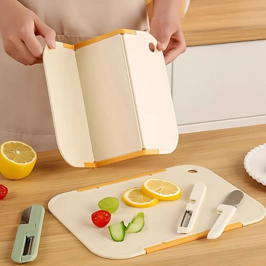 A Three-Fold Cutting Board, an Ultra-Thin Kitchen Tool for Slicing Fruits And Vegetables, Perfect for Outdoor Camping And Picnics, Foldable, Portable, And Non-Slip on Both Sides