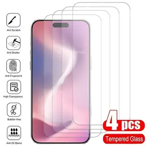 4pcs Ultra HD Screen Protectors for iPhone 17 Pro Max/17Air/16e/17/16/15/14/13/12/11 Pro/Pro Max/Plus/Mini/X/XR/Xs/Xs Max/7/8/SE,Full Coverage Protection,Enhanced Durability,Smooth Surface,Provide a Smooth Touch Experience,Compatible with dynamic island