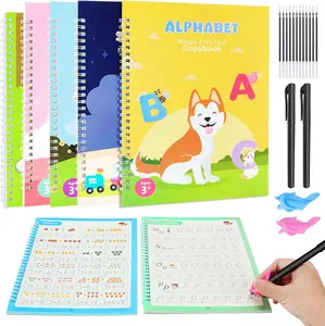 5 Pack Large Magic Workbook Grooved Handwriting Practice Books with Pens - Reusable Copybook Set to Improve Writing Skills - Ideal for Preschool Kindergarten Children Ages 3-8