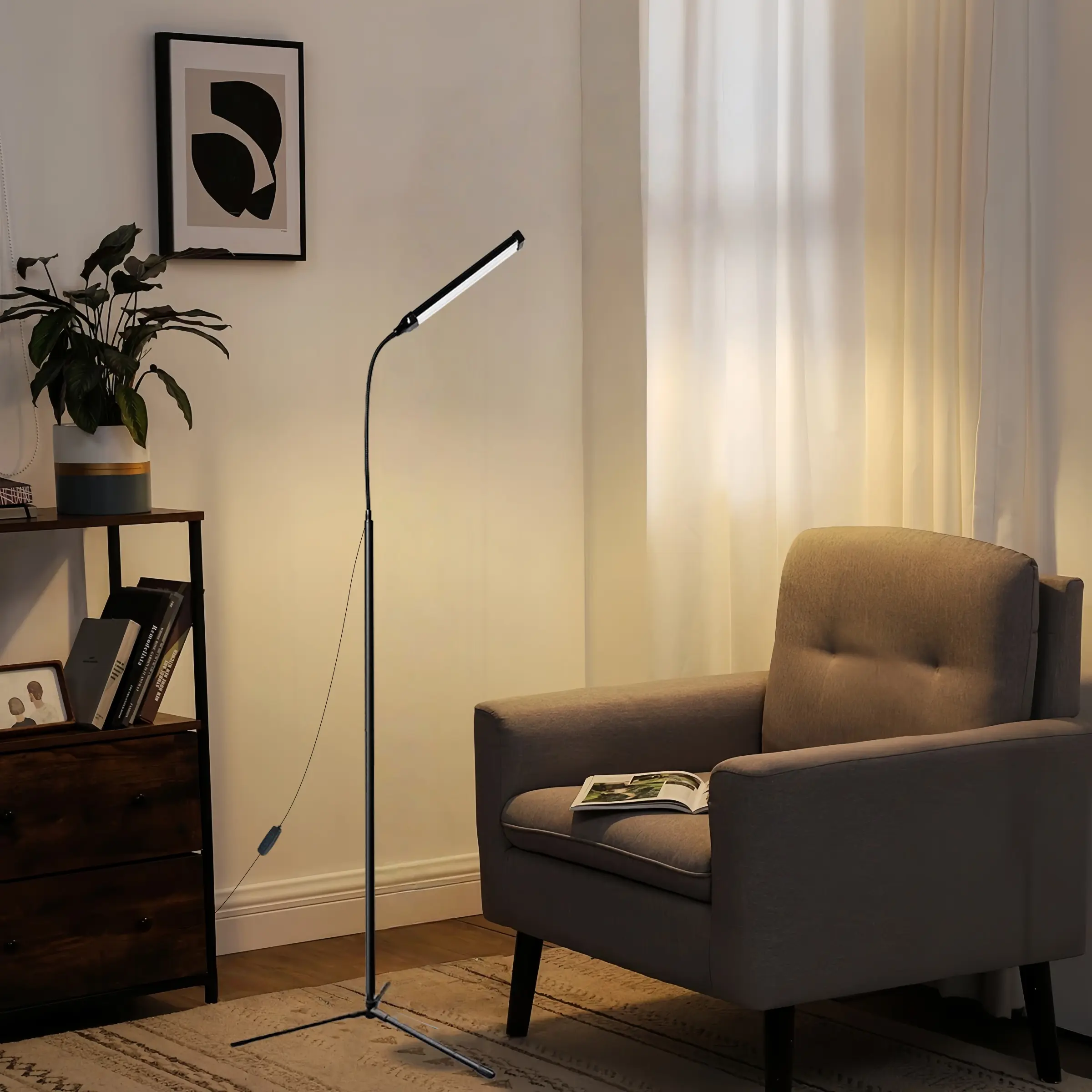 Modern LED Floor Lamp with Adjustable Brightness, Dimmable Lighting, 10 Settings & 3 Color Temperatures, Flexible Gooseneck, Metal Base, Home Lighting, Living Room Bedroom Office, Modern Mood Lighting, Modern Standing Light, Led Standing Lamps