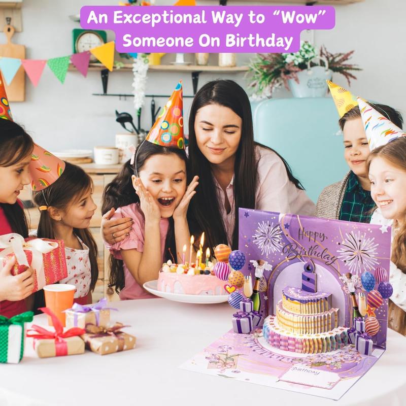Musical 3D Pop-Up Birthday Card with Lights & Fireworks Cake – Sings 'Happy Birthday', Includes DIY Age Numbers + Envelopes | Perfect Gift for Women, Men, Mom, Dad, Kids & Teens
