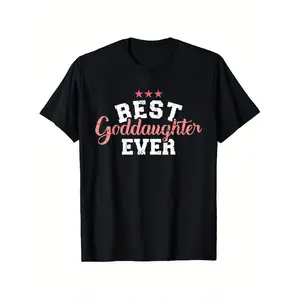 Best Goddaughter Ever Stars Graphic T-Shirt - Unisex Adult Casual Loose Fit 100% Cotton Tee with Slight Stretch, Black  to XXXL, Machine Washable Round Neck Short Sleeve for All-Season Comfort, Gift for Goddaughter Unisex Fashion Stretchable Fabric